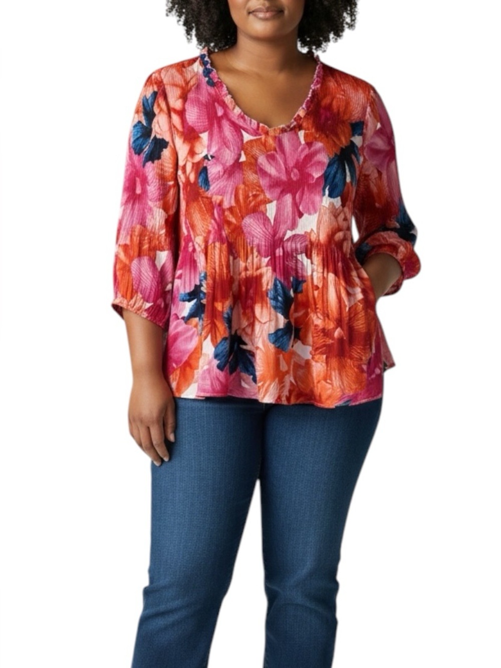 Chloe+Renee Macy’s Floral 3/4 Sleeve Blouse 2X